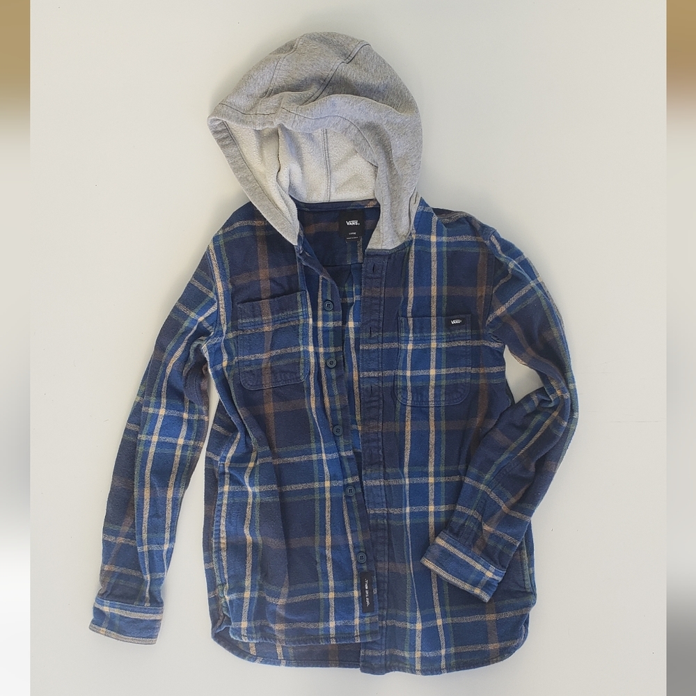 Boys Vans Hooded Button Down Flannel, Size Large
